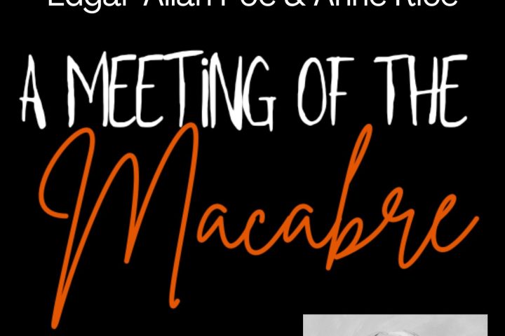 Illustrations of a man, a crow, and a woman with text 'A Meeting of the Macabre'.